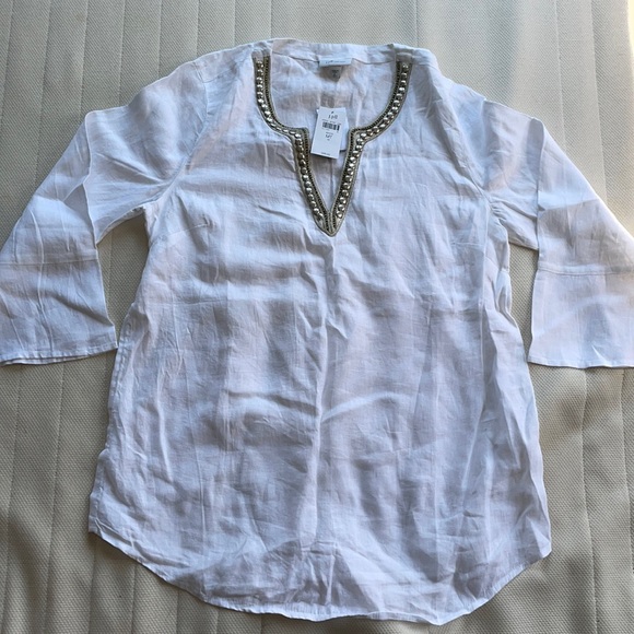 Tops - J Jill Linen Embroidered Tunic